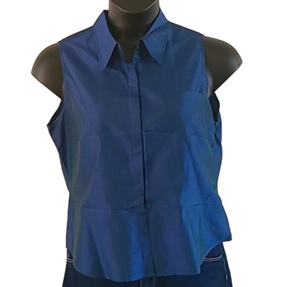 Excellent Condition Express Women’s Navy Silk Sleeveless Button-Up Blouse 13/14 - Picture 2 of 7